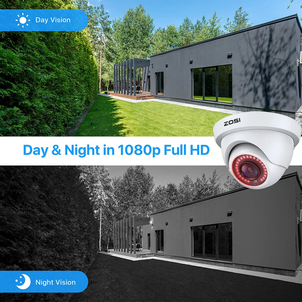 ZOSI 1080p 2MP 4-v-1 kupolasta varnostna kamera – hibridni CCTV TVI/CVI/AHD/CVBS z IR-osvetljevanjem