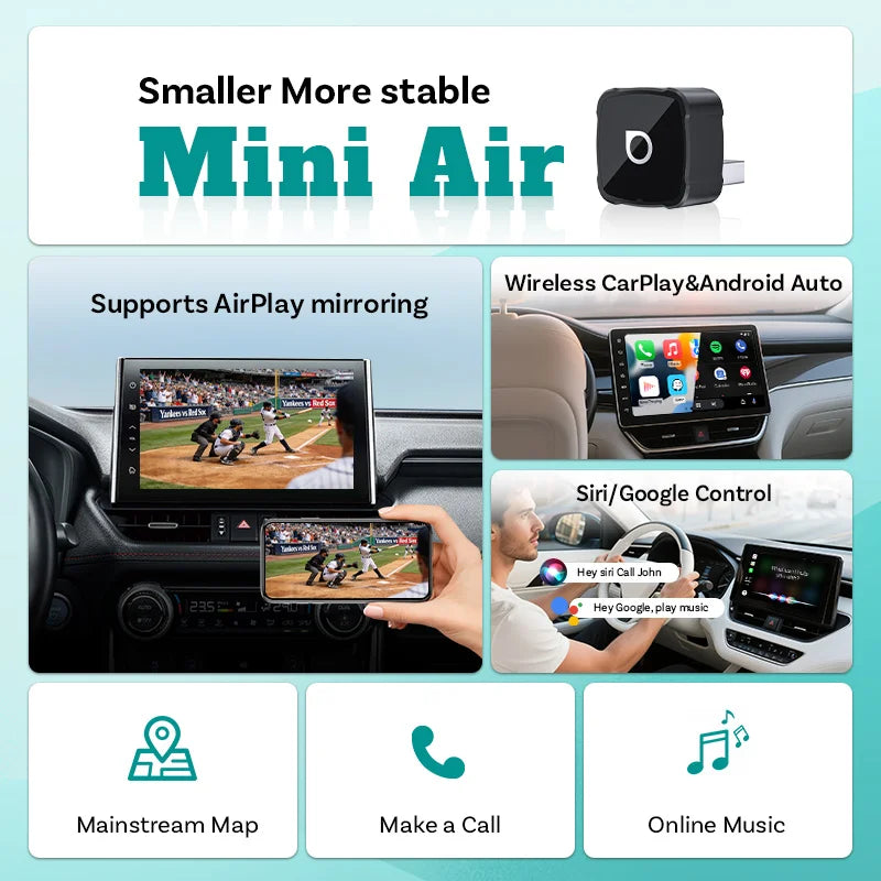 OTTOCAST 3‑in‑1 Mini Air Dongle Wireless CarPlay Adapter