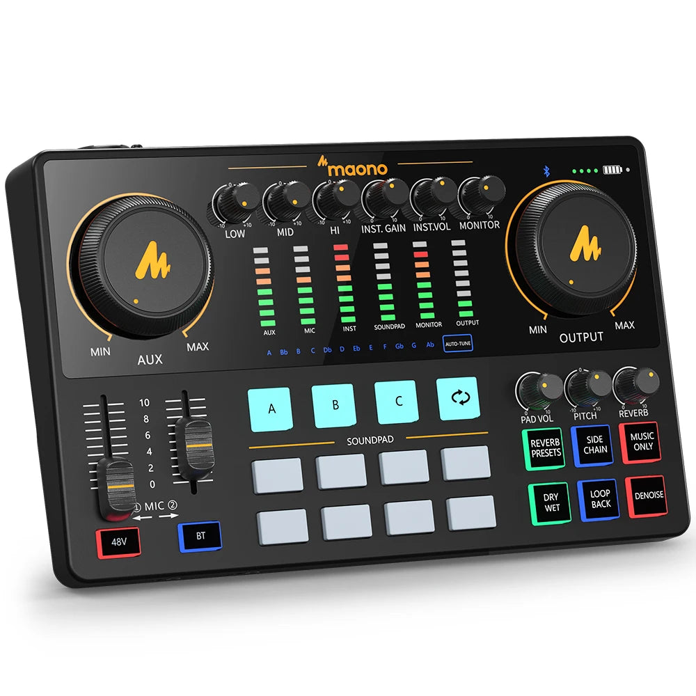 MaonoCaster AME2 – Vsestranski podkast studio | Zvočna kartica + avdio vmesnik + mešalna miza za prenose v živo, kitaro, osebne računalnike in mobilne naprave