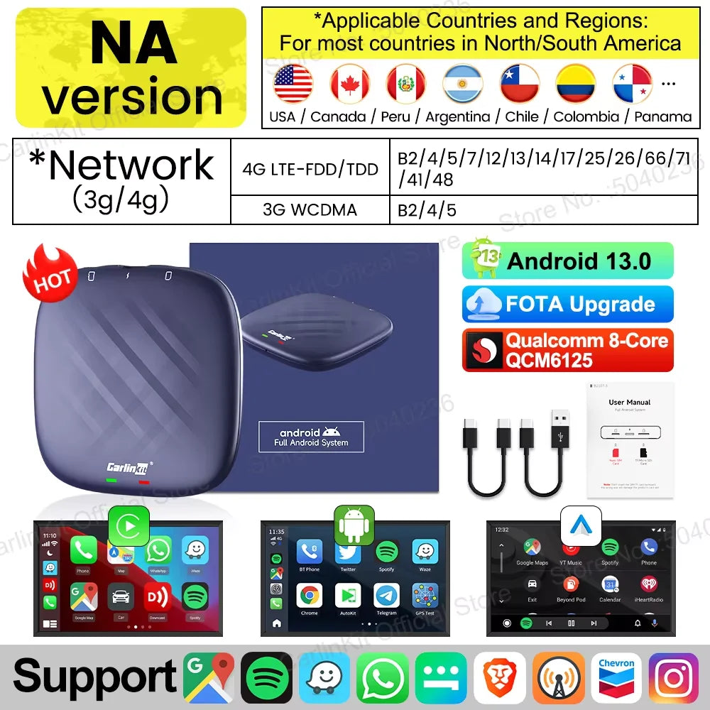 CarlinKit Android 13 QCM6125 brezžični CarPlay AI Box