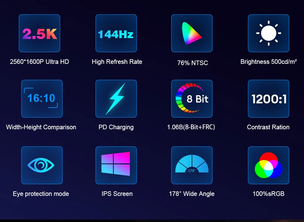 ZEUSLAP 16" 2.5K 144Hz Touch Portable Monitor | 2560×1600, 100% sRGB, 500 nits