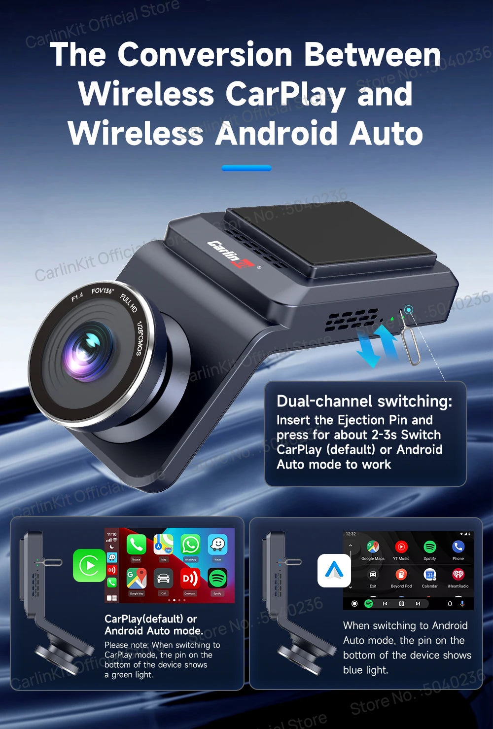 CarlinKit Android 13 8-jedrni 8+128 GB brezžični CarPlay AI Box