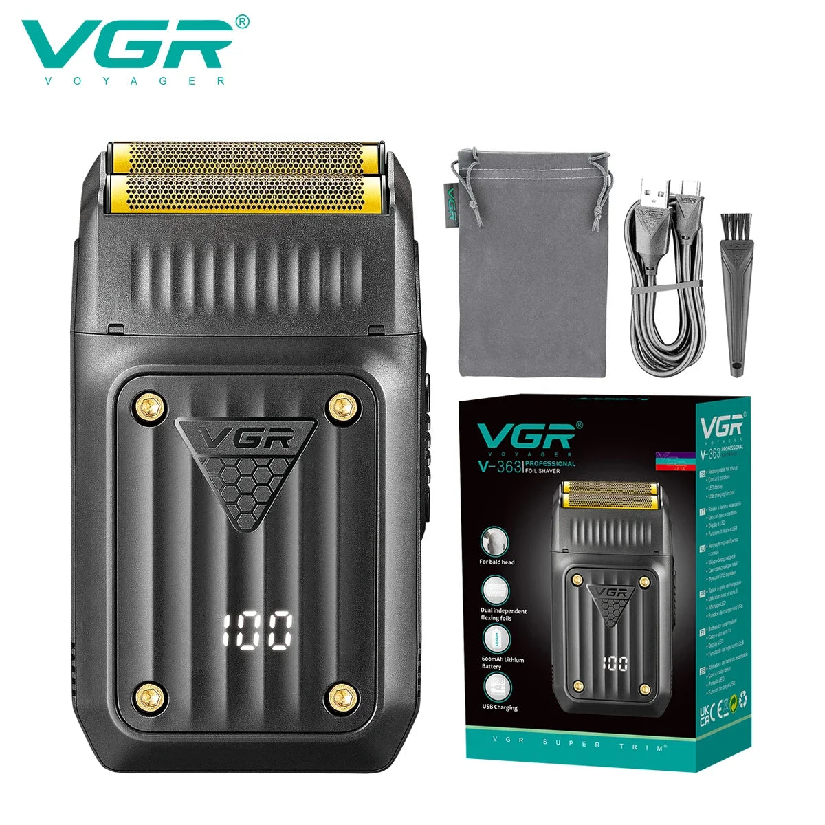 VGR V-363 profesionalni brivnik z mrežico 8000 vrt./min 80 min USB-C