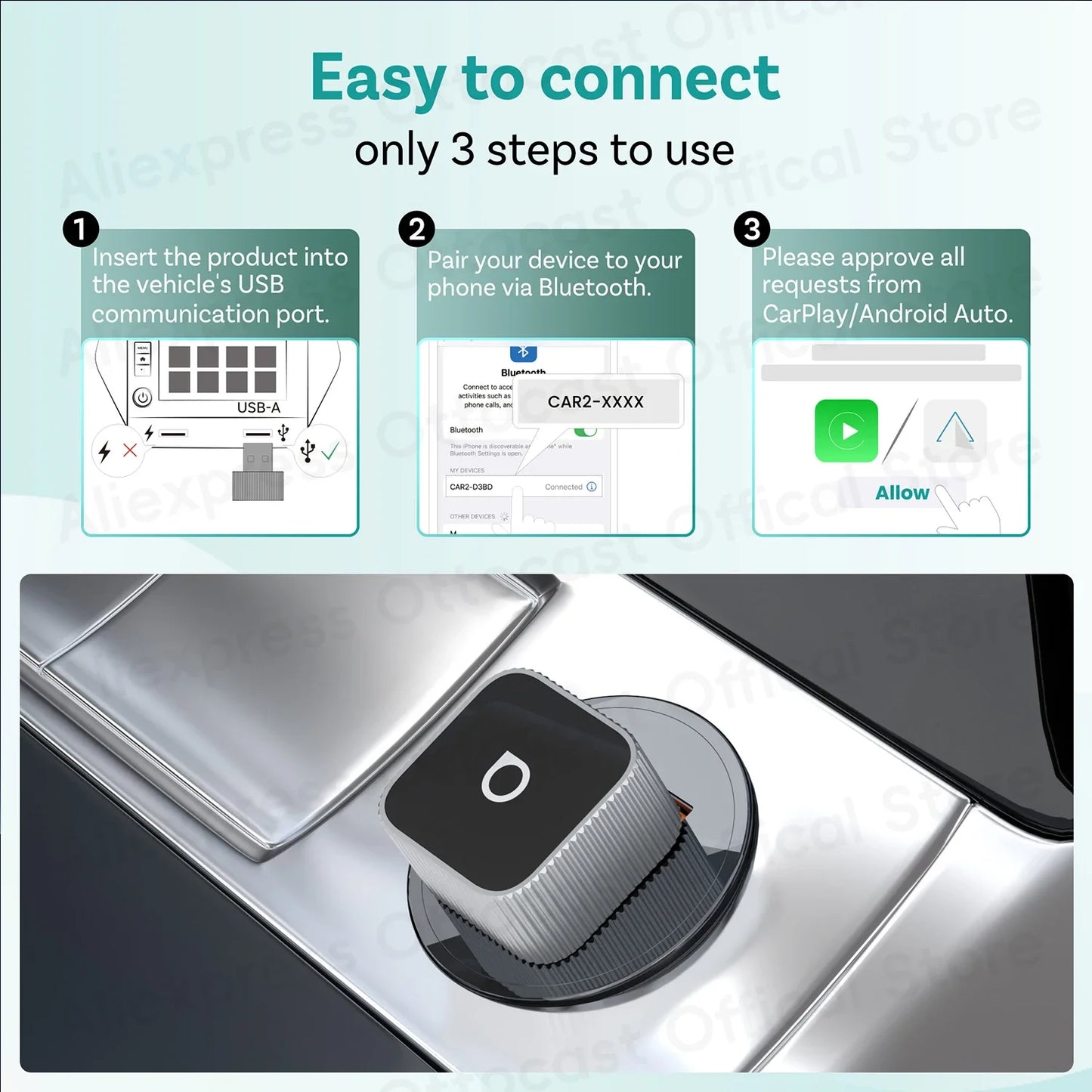 Brezžični adapter CarPlay & Android Auto OTTOCAST Cube MINI Slim