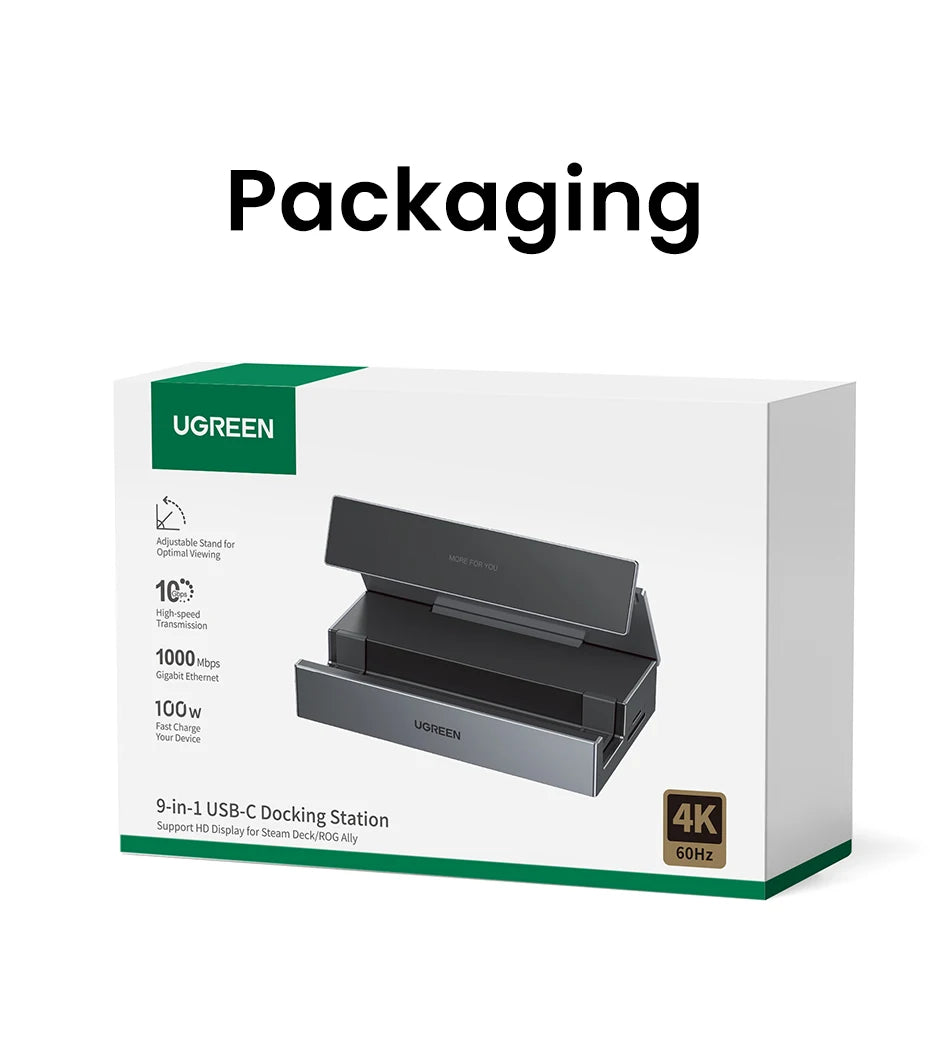 UGREEN 9-v-1 Steam Deck priklopna postaja s HDMI 4K60Hz, RJ45 Ethernet, PD100W, USB-A/C