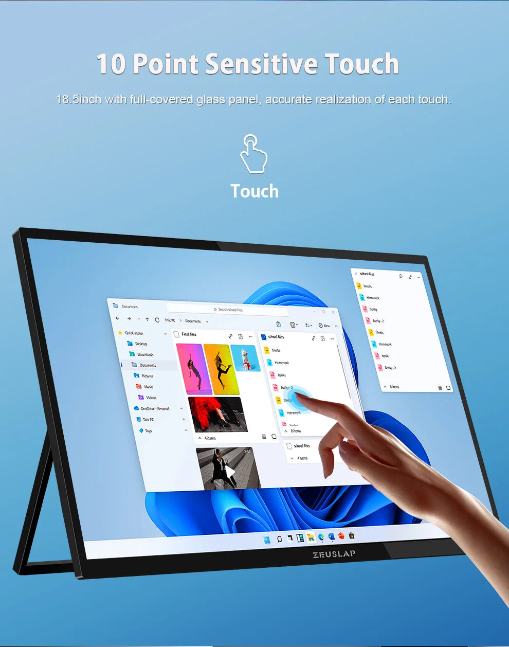 ZEUSLAP 18.5" Portable Touch Monitor | 100Hz, 100% sRGB, With Stand