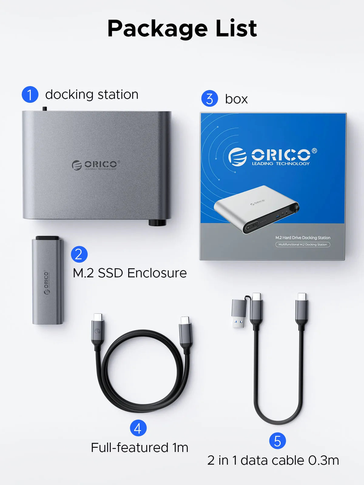 ORICO 10-v-1 USB-C priklopna postaja z ohišjem za M.2 NVMe/SATA SSD, 4K60Hz HDMI, PD100W