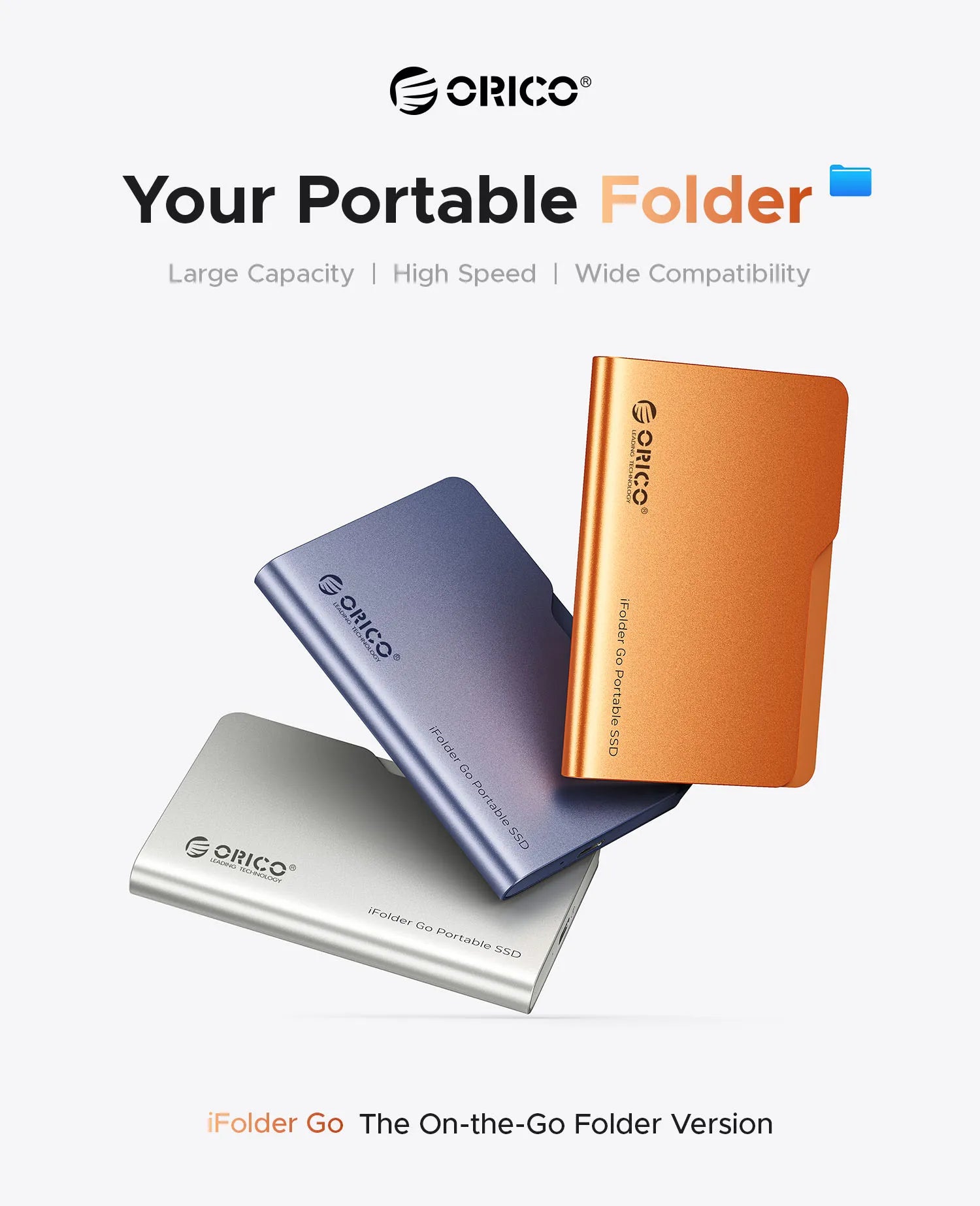 ORICO 1TB External SSD USB 3.2 Gen1 Portable SSD iFolder Go PSSD for iPhone 16/15 Series/Mac/PS5/XBOX/Laptop/PC