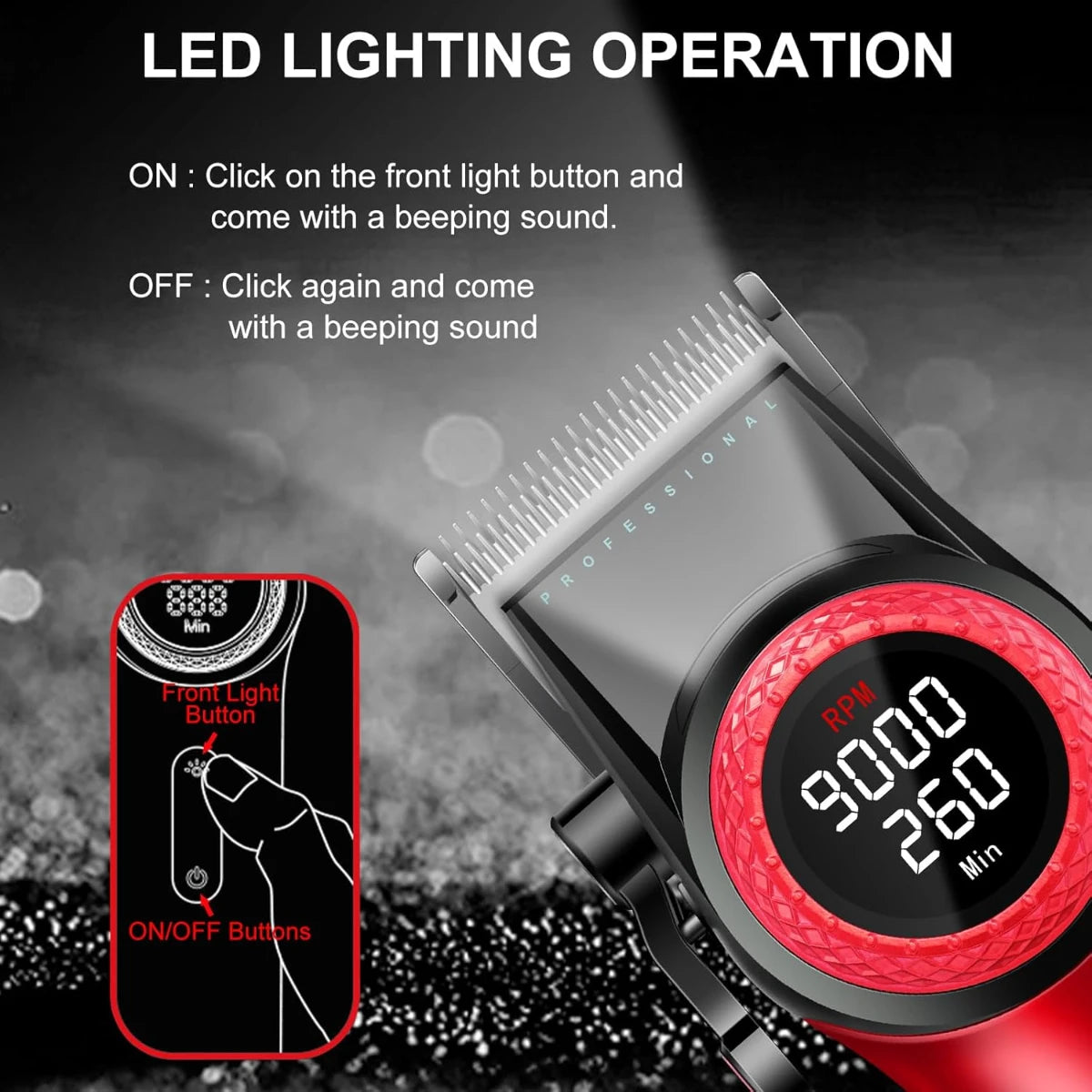VGR V-001 PRO Hair Clipper – 9,000 RPM, 4600mAh, 300-Min Runtime