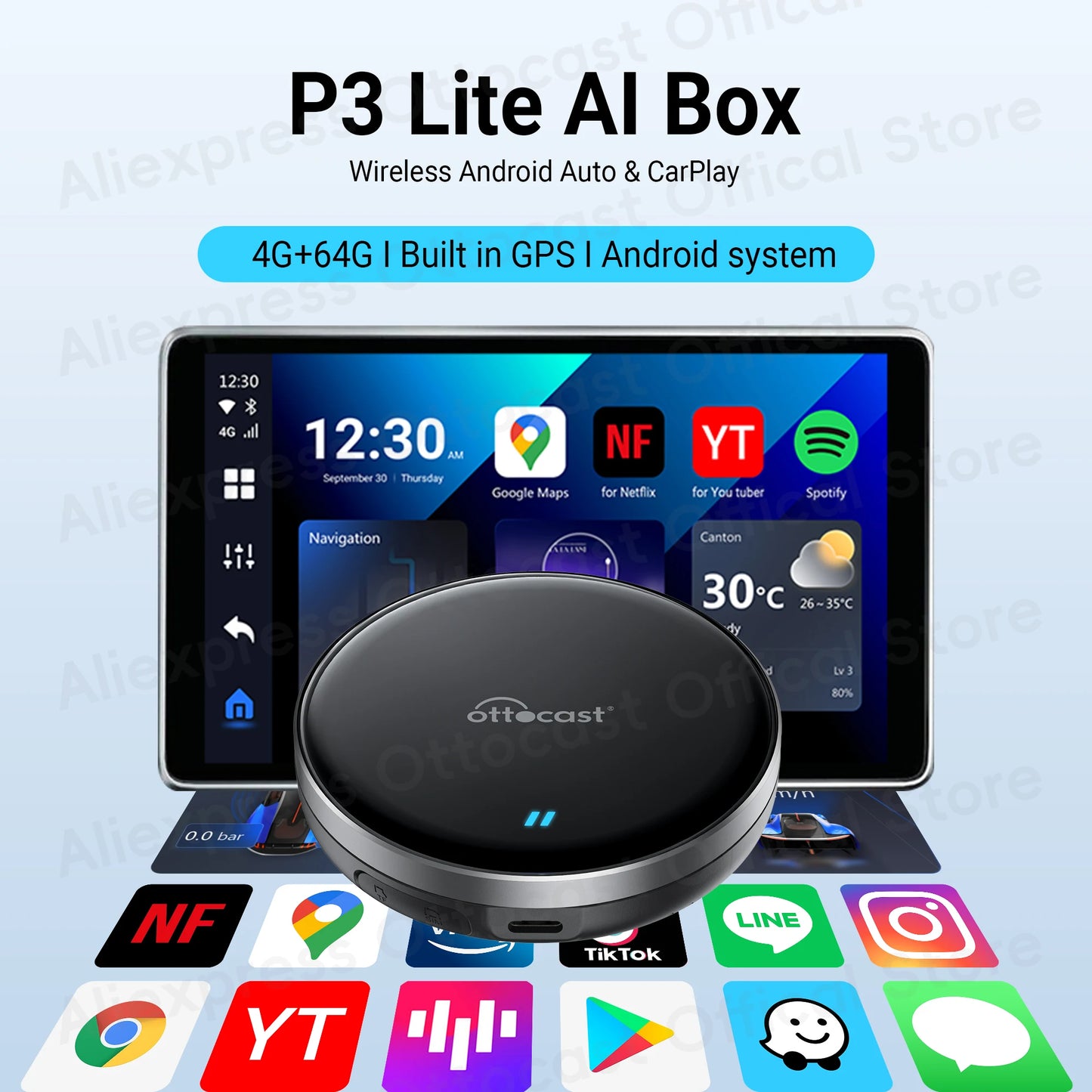 OTTOCAST P3 Lite OttoAiBox Brezžični CarPlay Android AI Box