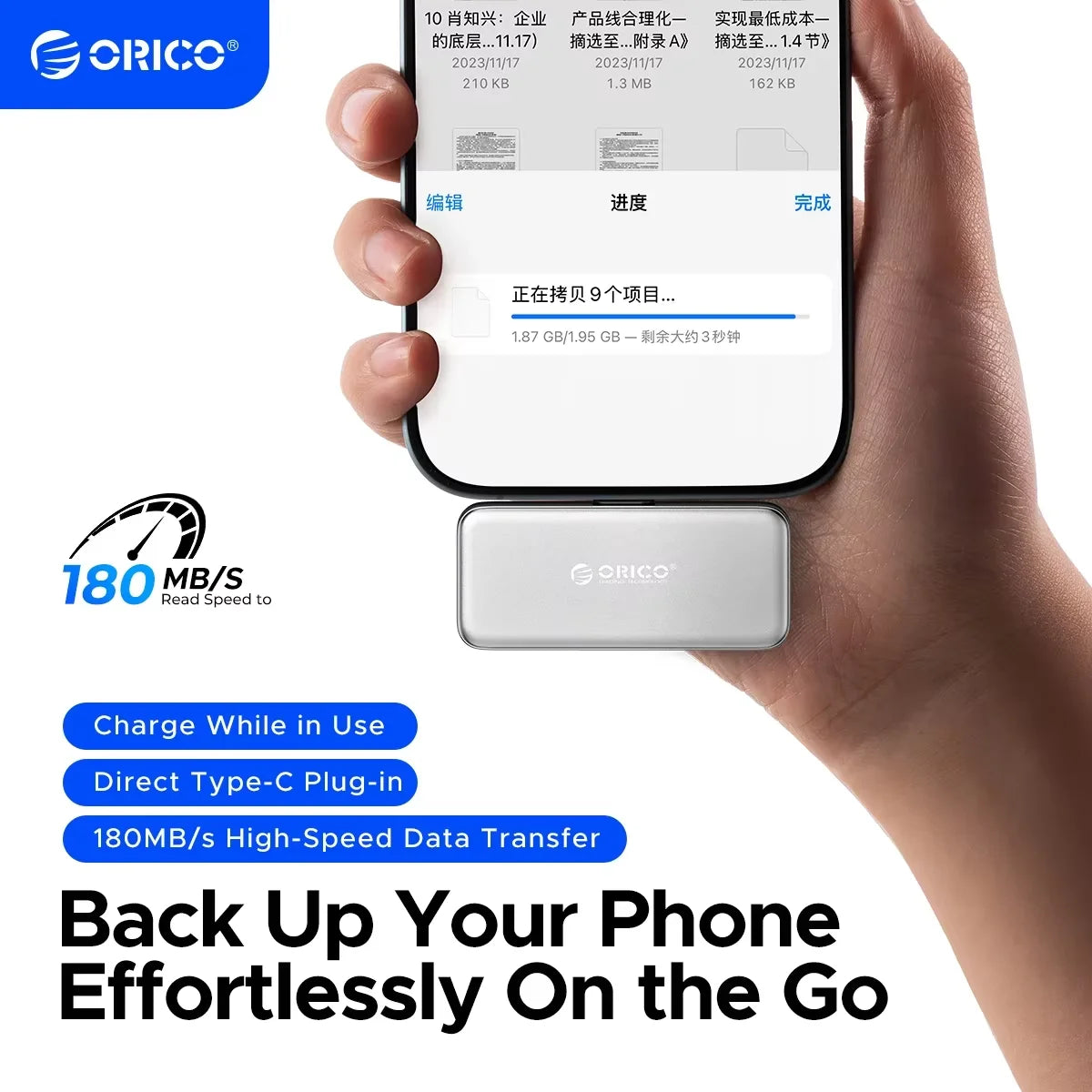 ORICO FlashPod 256GB Mini Portable SSD with Direct Plug, ProRes Recording Support & PD100W Fast Charging