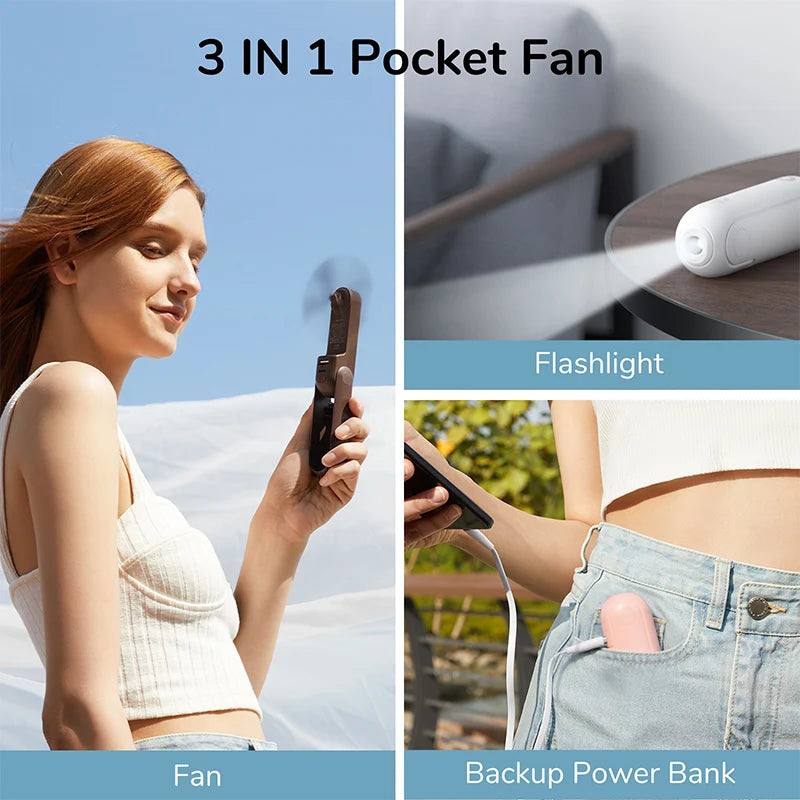 JISULIFE prenosni mini ročni ventilator – 4500 mAh, USB, polnljiv, tih žepni ventilator