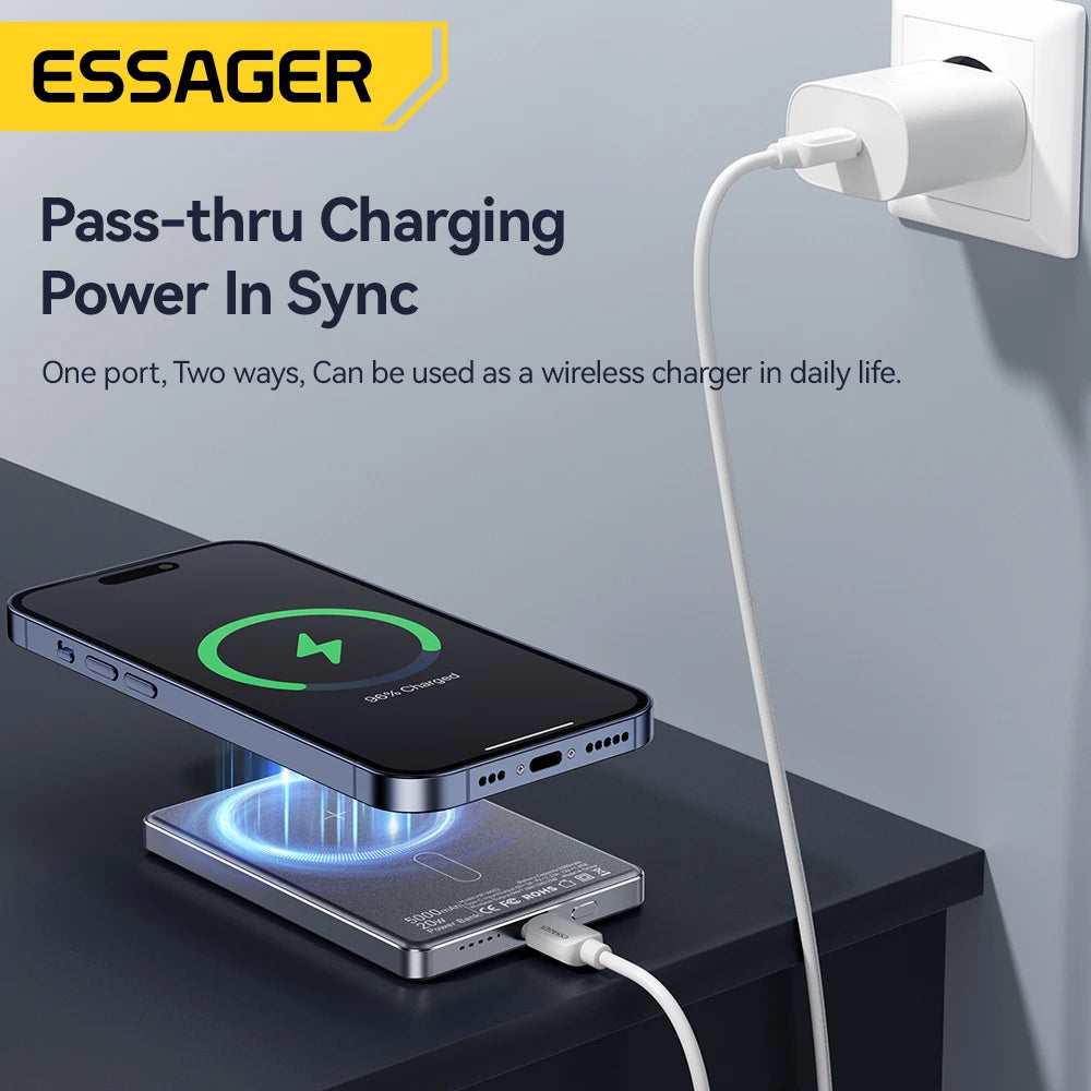 ESSAGER tanka magnetna brezžična prenosna baterija 20W 5000mAh MagSafe