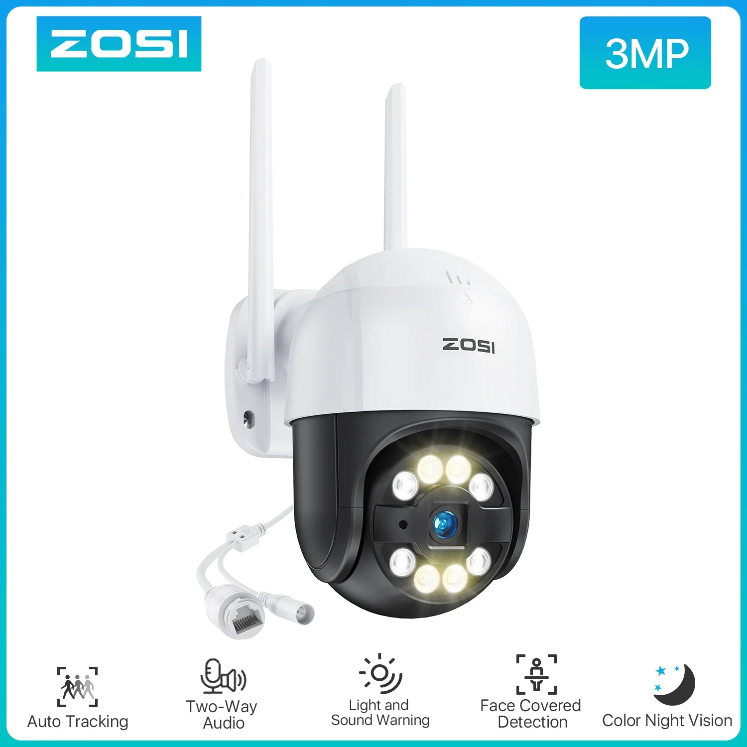 ZOSI 2K 3MP zunanja WiFi PTZ kamera s pomikanjem/nagibanjem – dodatna kamera za sisteme ZOSI NVR