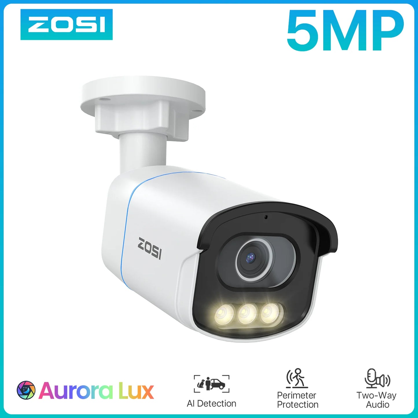ZOSI C186 Aurora Lux 5MP 3K PoE IP kamera – nočni vid s pravimi barvami, velika zaslonka F1.0 in slikovni senzor 1/1,79''