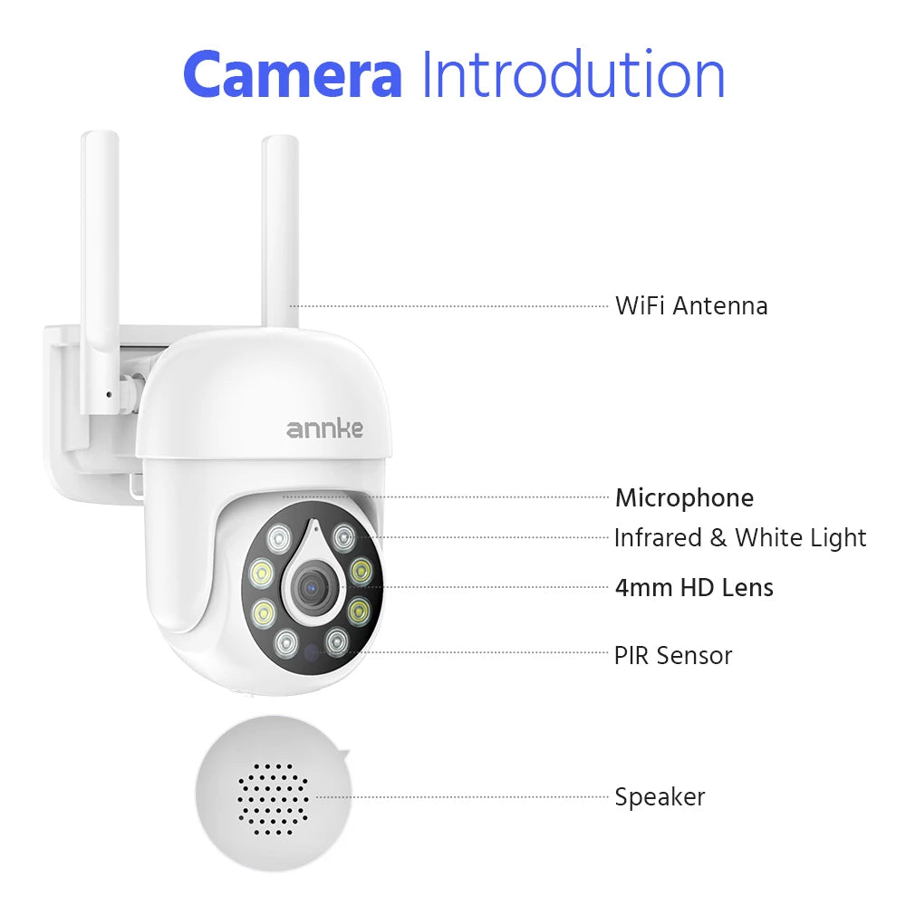ANNKE 4MP solarni CCTV sistem | 10-kanalni NVR, 5MP PTZ WiFi kamere, PIR in barvni nočni vid