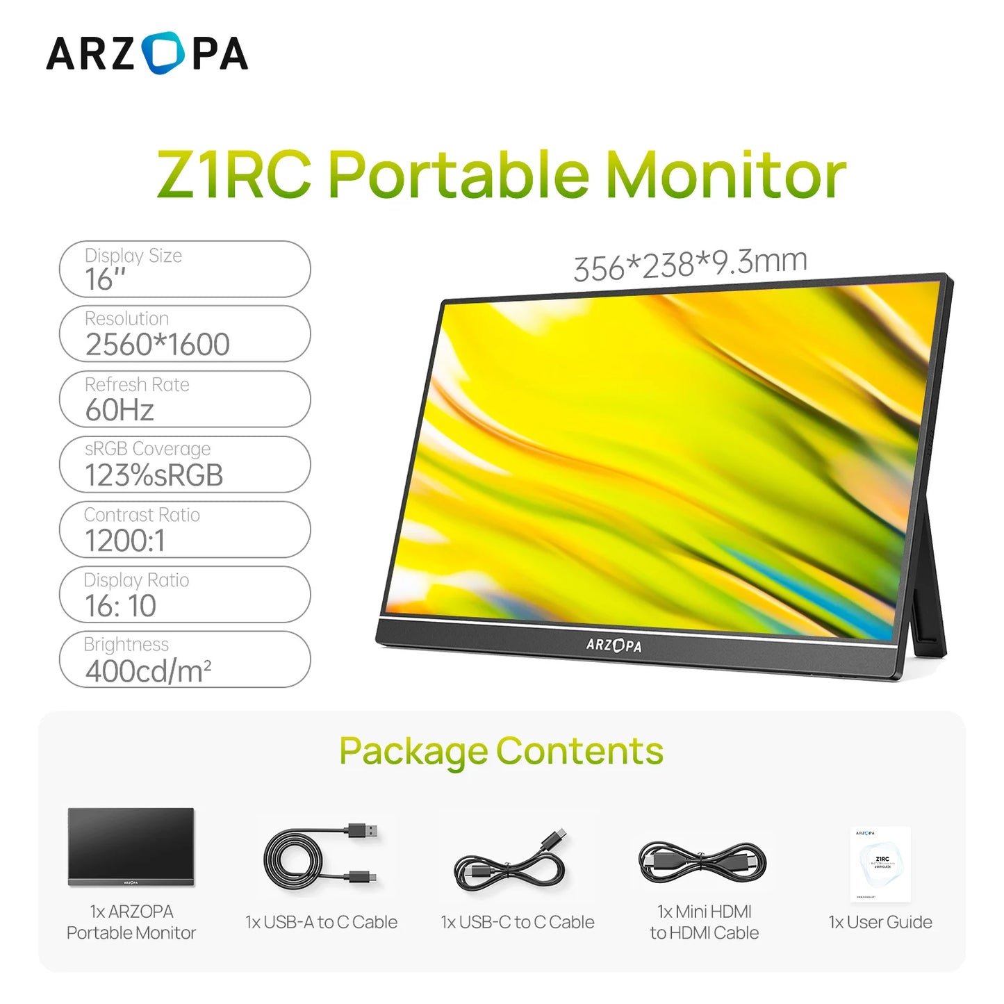 ARZOPA 16/16.1" Portable Monitor | 1K/2.5K, 60–144Hz, IPS, USB‑C & Mini HDMI