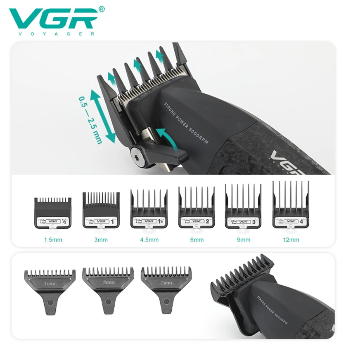 VGR V-640S4 5-in-1 Hair Clipper Kit – 9000 RPM, 180-Min Runtime, Titanium Blade