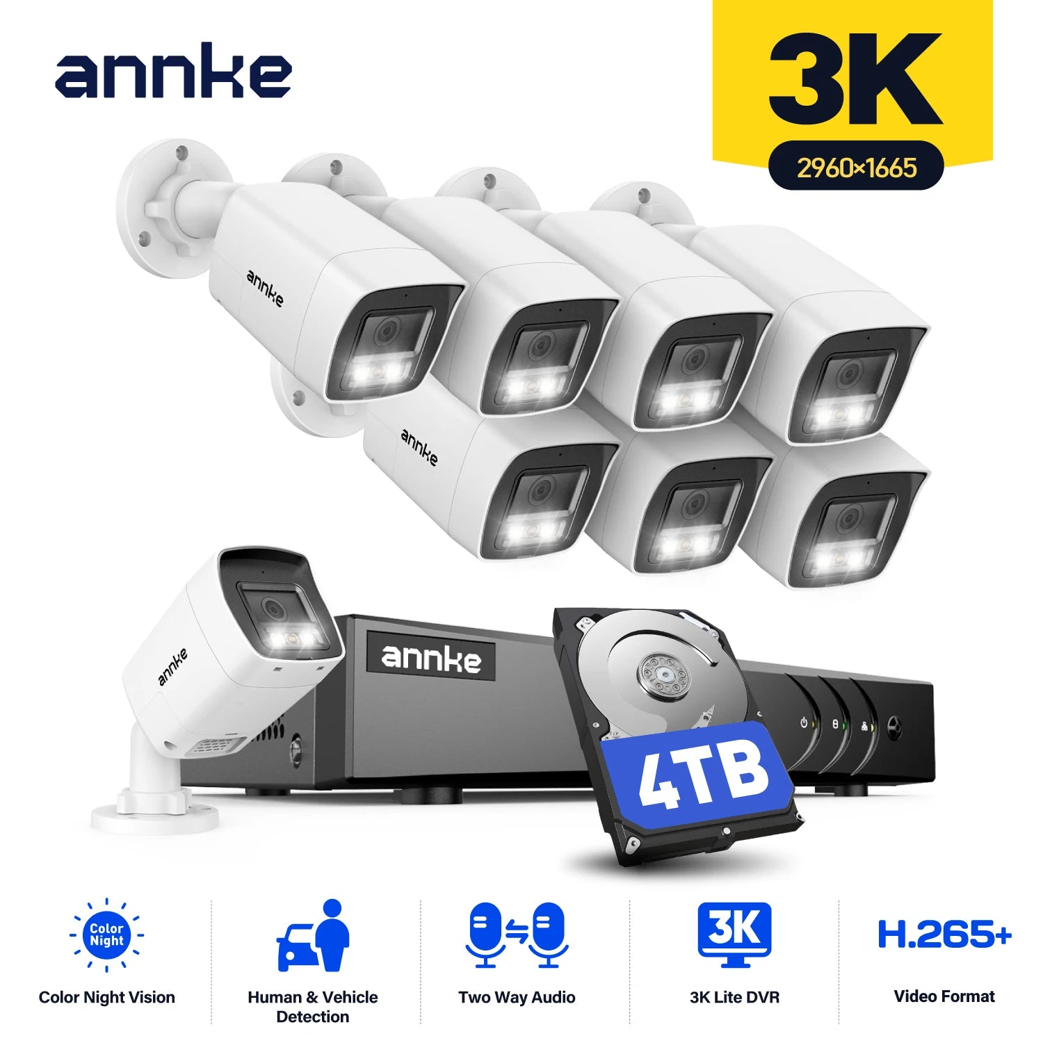 ANNKE 3K 5‑v‑1 8‑kanalni sistem DVR | 5MP kamere, dvosmerni zvok, barvni nočni vid