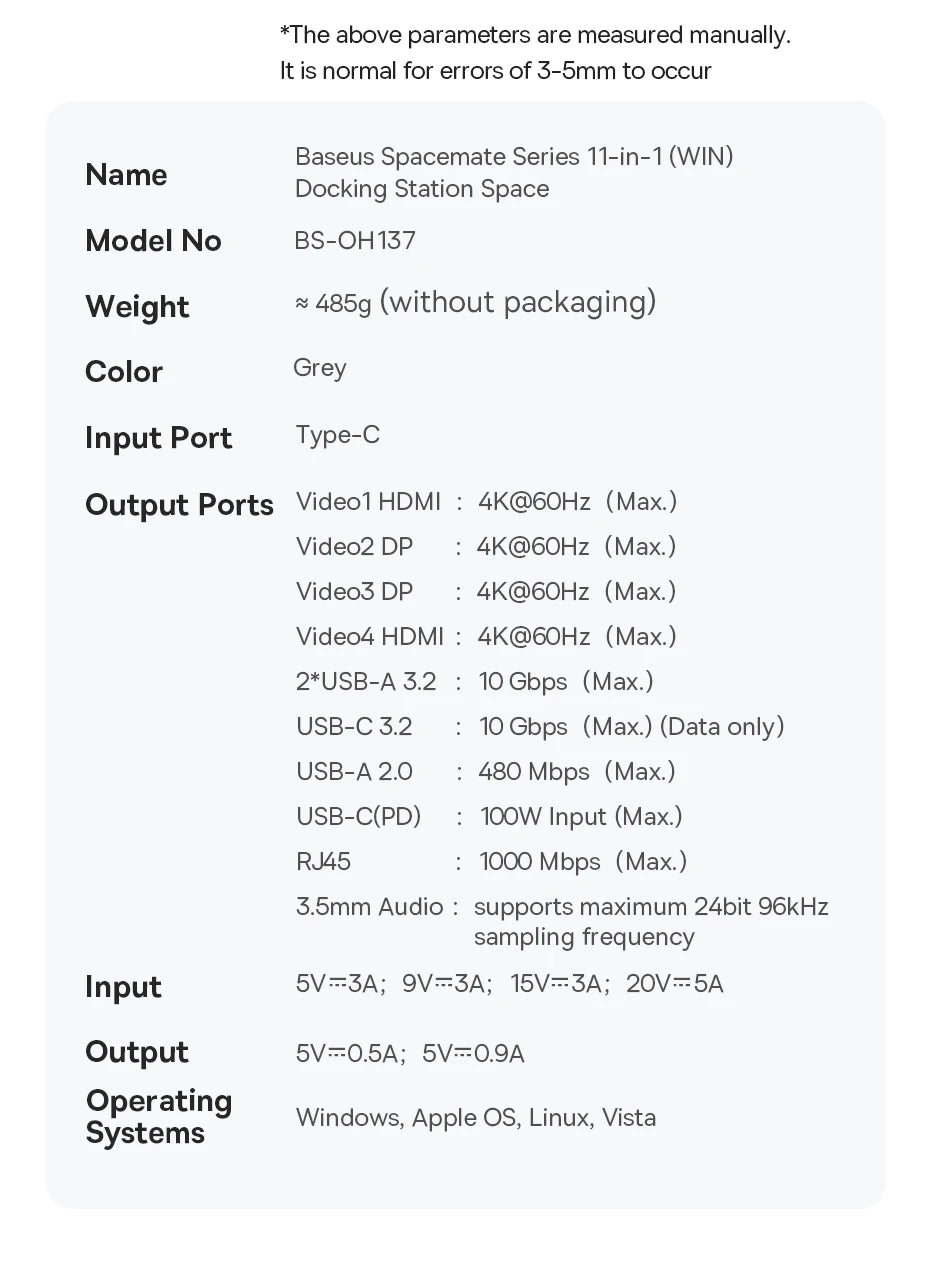 Baseus 11‑in‑1 USB‑C HUB for Mac M3/M2/M1 | HDMI 4K@60Hz, MST Triple Display, PD100W Docking Station