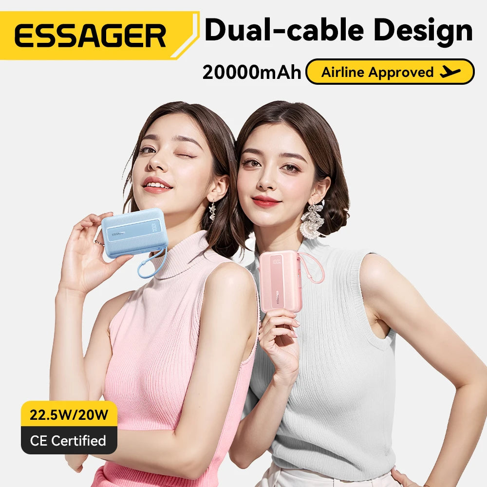 ESSAGER Mini prenosna baterija 20000mAh s kabli 22.5W PD