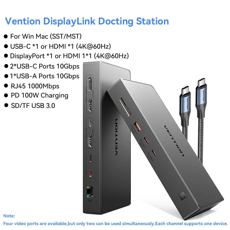 Vention USB‑C DisplayLink 11‑in‑1 Dock | 4K60Hz HDMI + DP, MST, USB 3.2, RJ45 for MacBook