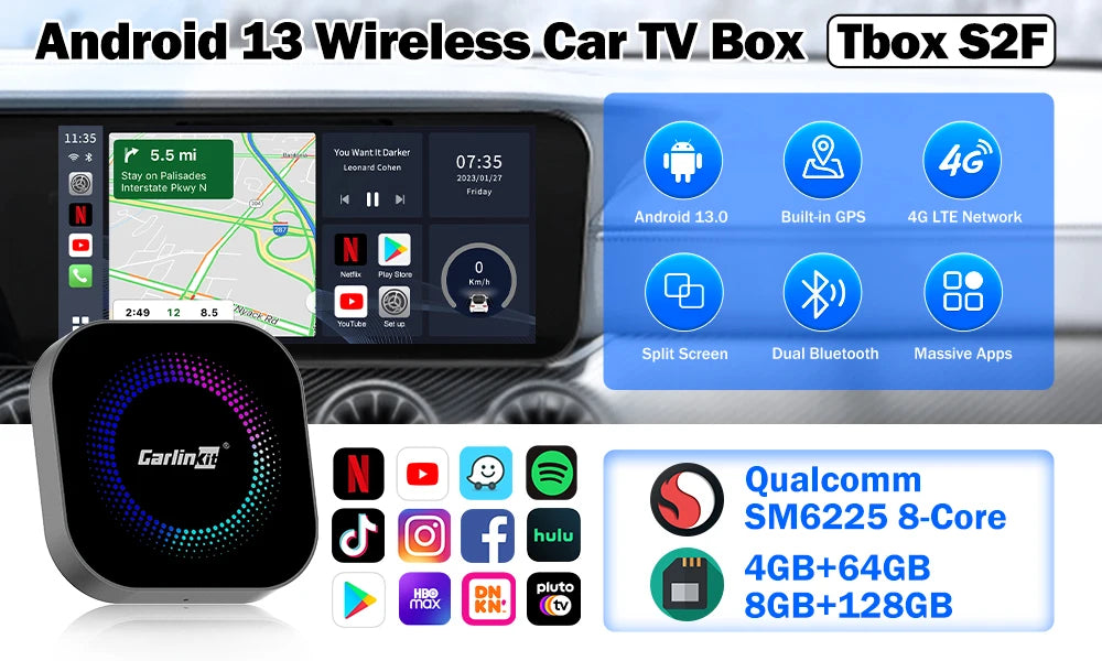 Brezžični CarPlay AI Box CarlinKit Android 15 SM6350 8+128 GB