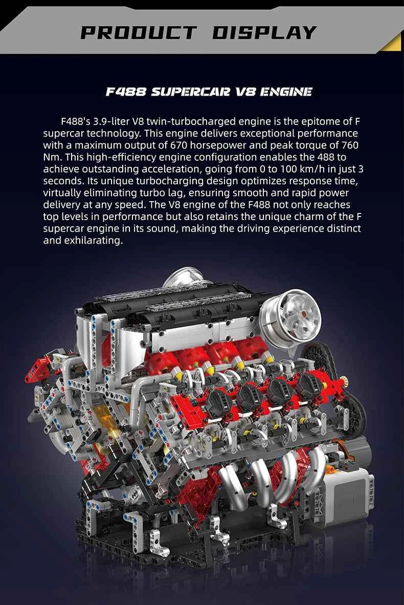 Mould King 10130 F488 Supercar V8 Engine Building Set | Technical Car Part - Limetastore