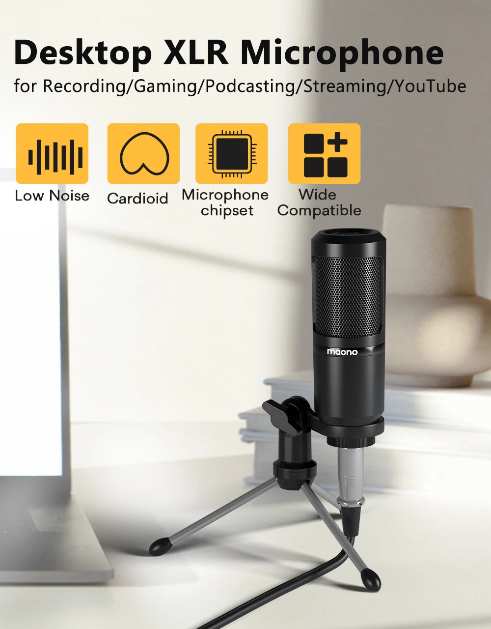 Maono PM360TR – 3.5mm Condenser Podcast Microphone | Desktop Mic for PC, Laptop, Phone, Sound Cards, YouTube, Gaming & Recording