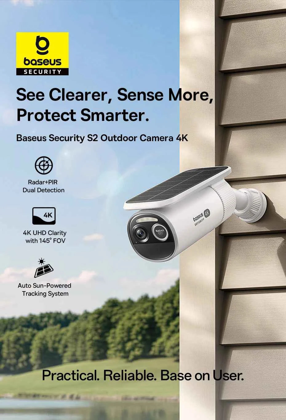 Baseus Security S2 Outdoor Camera 4K Clarity Solar Wireless Wifi Camera Smart Face ID IP67 Waterproof 145°FOV Smart App Control - Limetastore