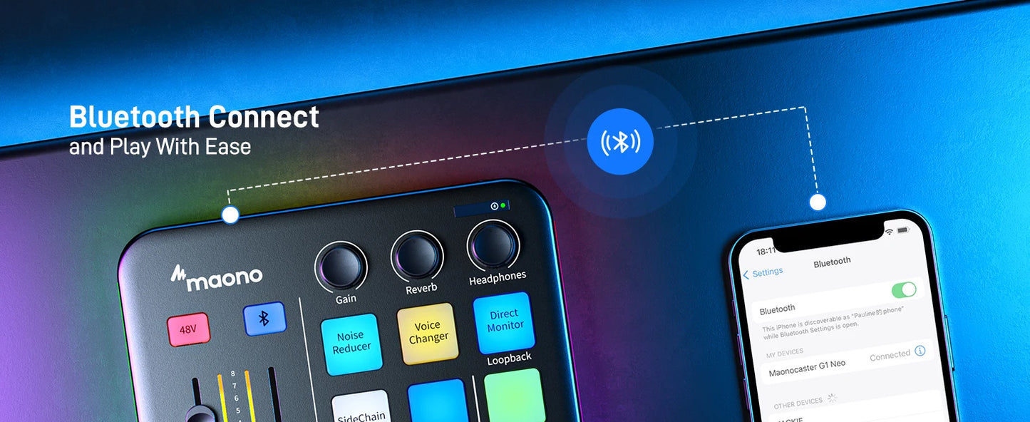 Maono G1 NEO – Gaming Audio Mixer 4‑Channel | RGB Effects, Custom Sound Pads, XLR Mic Interface, Streaming & Podcast Mixer