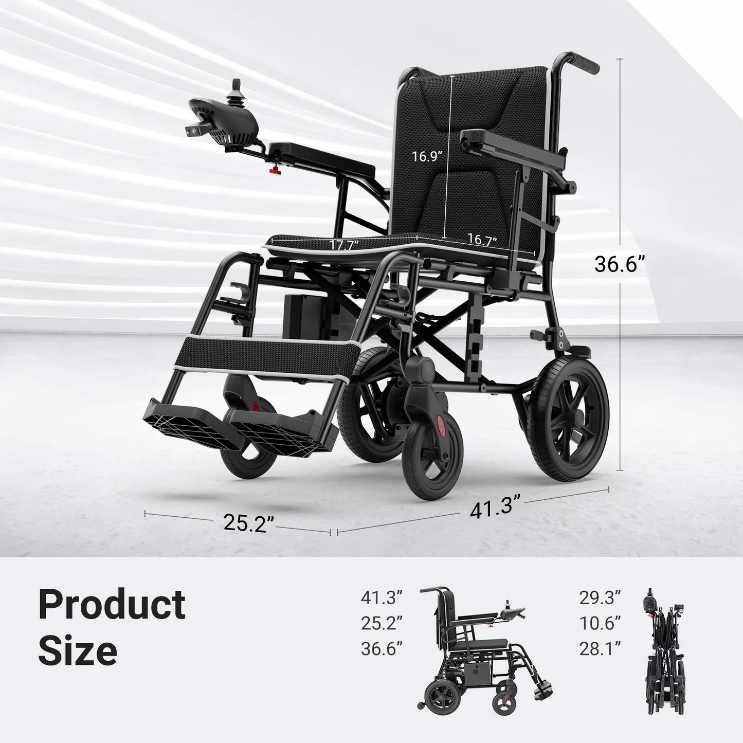 Electric Wheelchair for Adults – 220 lbs Capacity, Aluminum Alloy Frame, LED Light