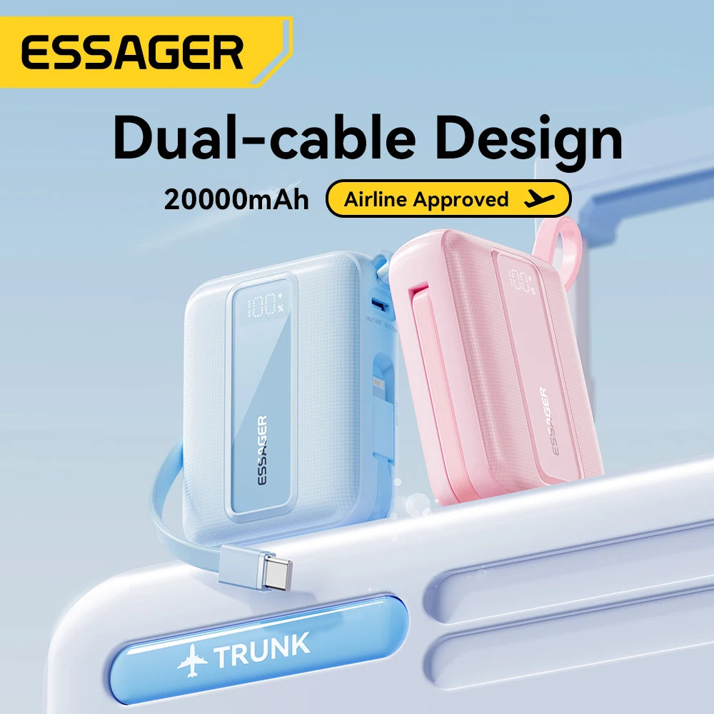 ESSAGER Mini prenosna baterija 20000mAh s kabli 22.5W PD