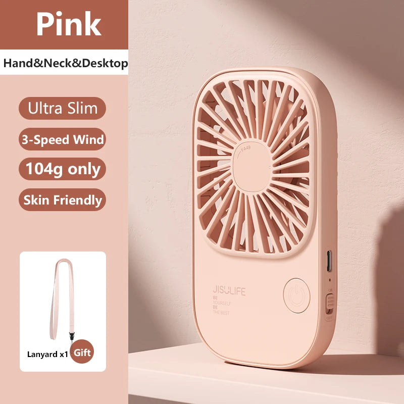 JISULIFE Mini Handheld Fan – Portable USB Rechargeable Small Desk Fan with Built-in Bracket