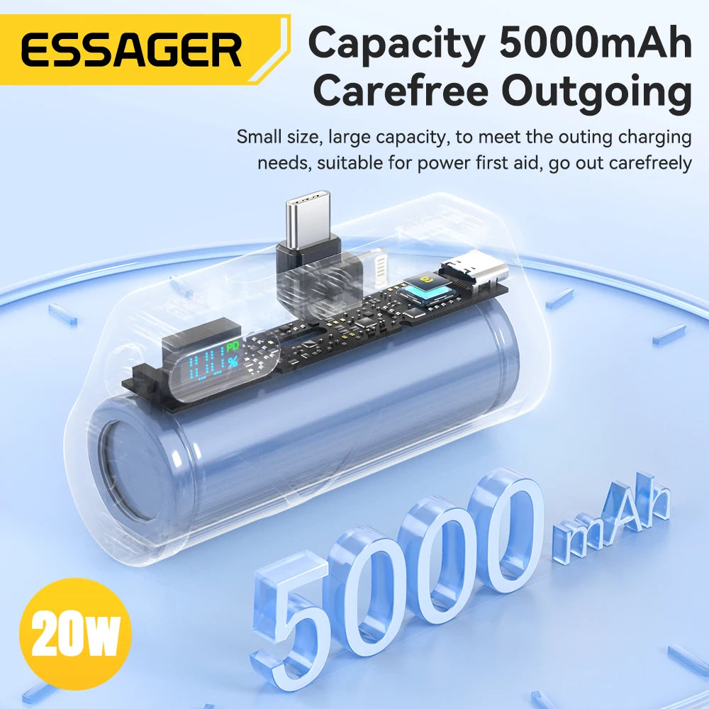 ESSAGER Mini kapsula prenosna baterija 5000 mAh 20 W PD hitro polnjenje