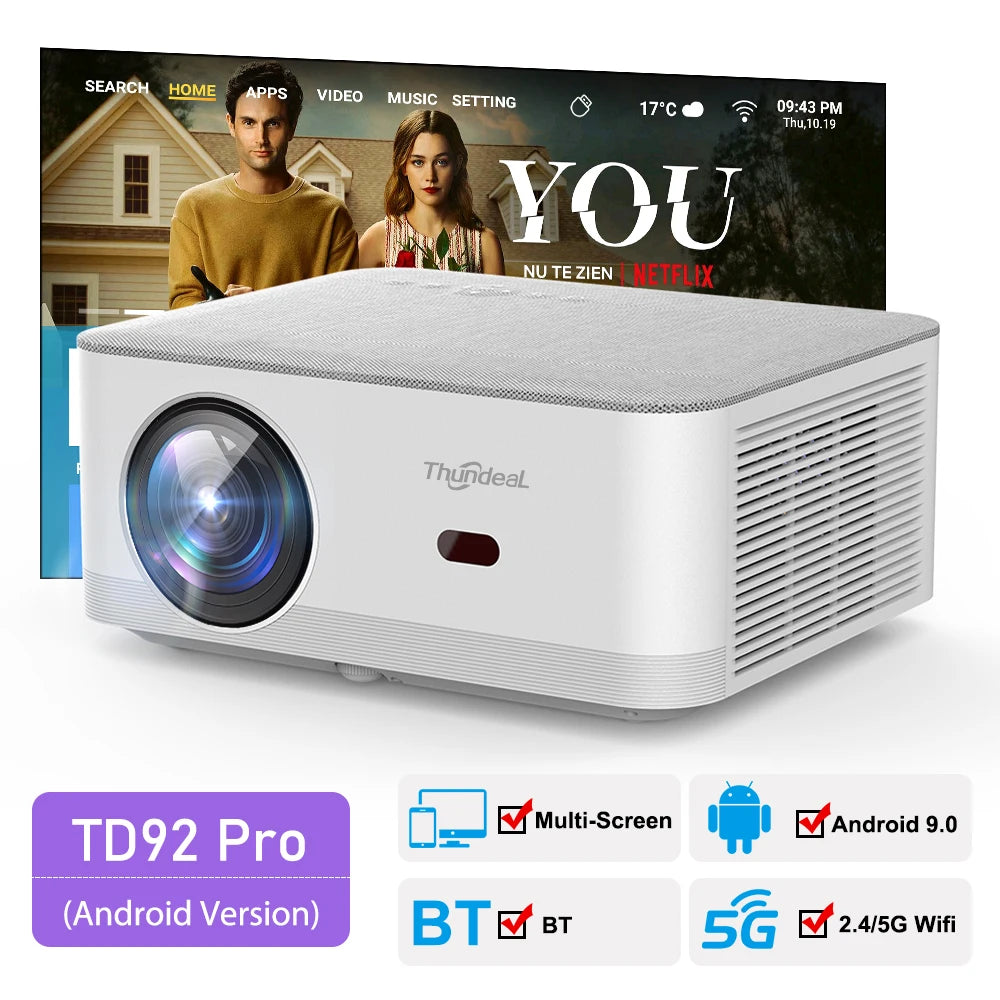 ThundeaL TD92 Pro pametni mini projektor – izvorna ločljivost 1080p, podpora za 4K, izjemno hiter 5G