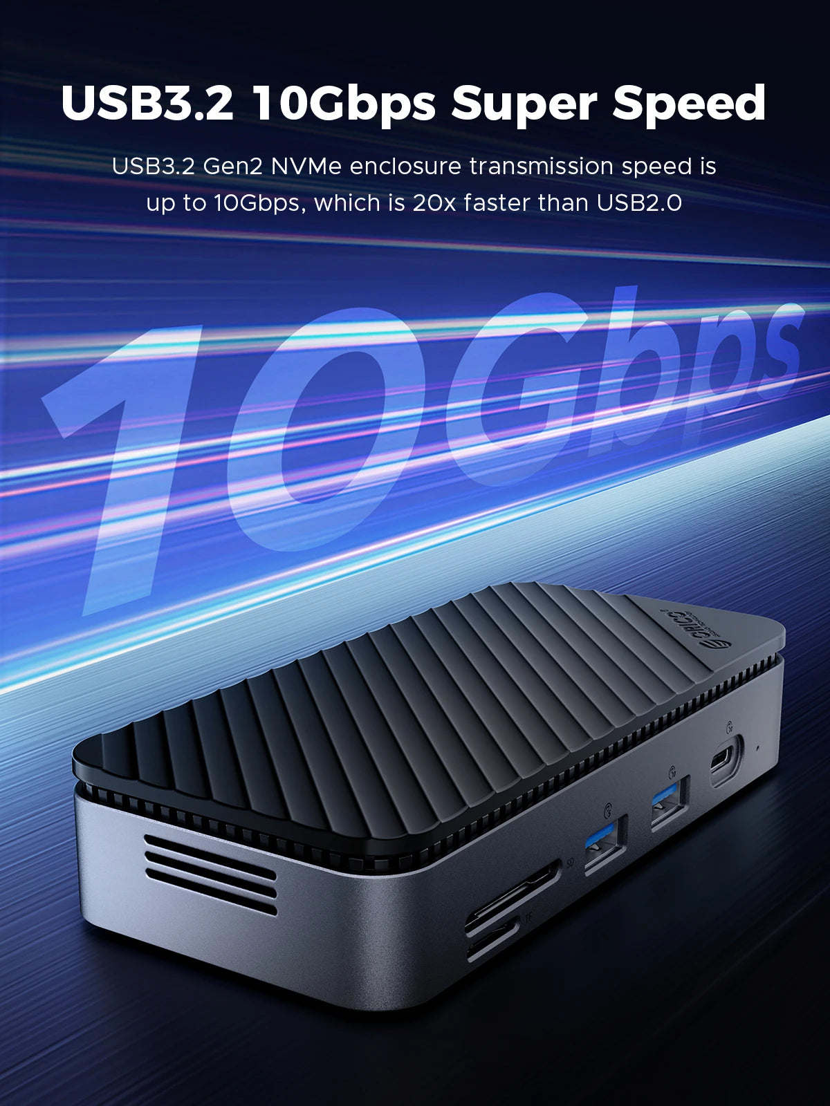 ORICO M2P7 USB‑C Hub with Cooling Fan, M.2 NVMe/SATA SSD Enclosure (10Gbps), 4K60Hz HDMI