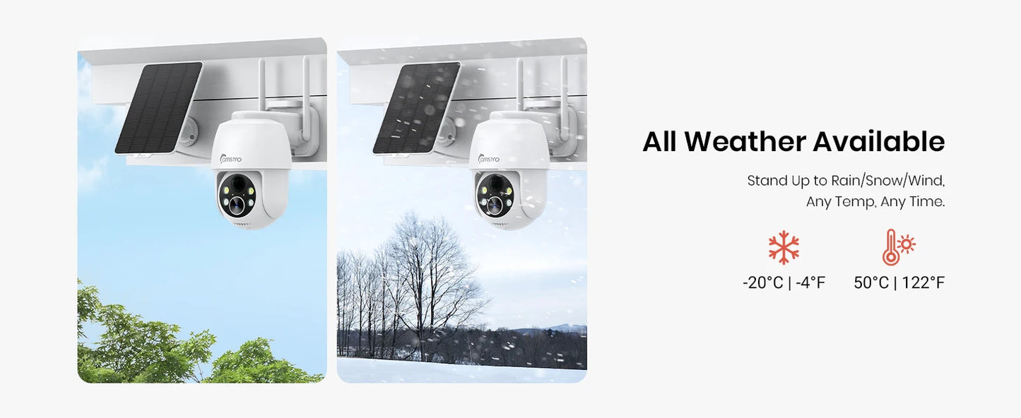 Sončna kamera Camstro 2K PTZ | Barvni nočni vid, 4-kratna optična povečava, dvosmerni zvok, 2,4 G WiFi