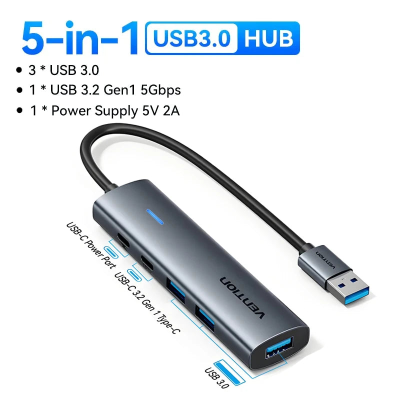 Vention USB-C v USB-A zvezdišče s 4 priključki | Visokohitrostni razdelilnik USB 3.0 za MacBook in prenosnike