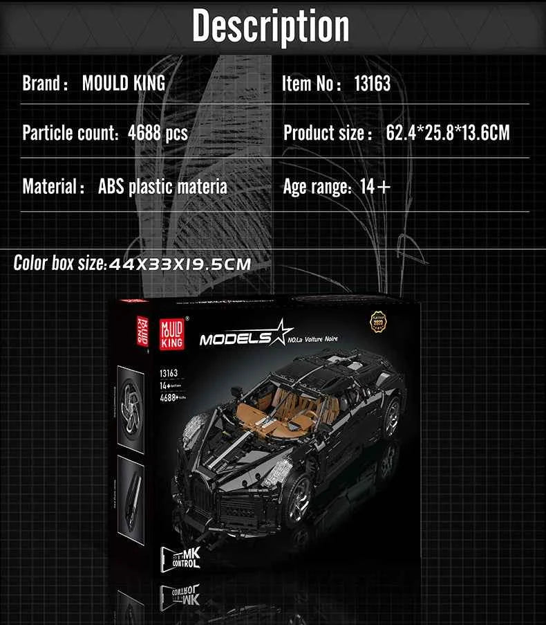Mould King 13163 La Voiture Noire Remote Control Technical Sport Racing Car — RC Building Block Model - Limetastore