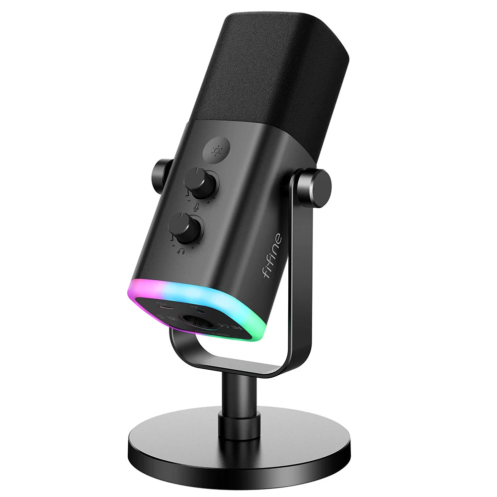 FIFINE AmpliGame AM8P USB/XLR Dynamic Microphone | RGB Control & Mute - Limetastore