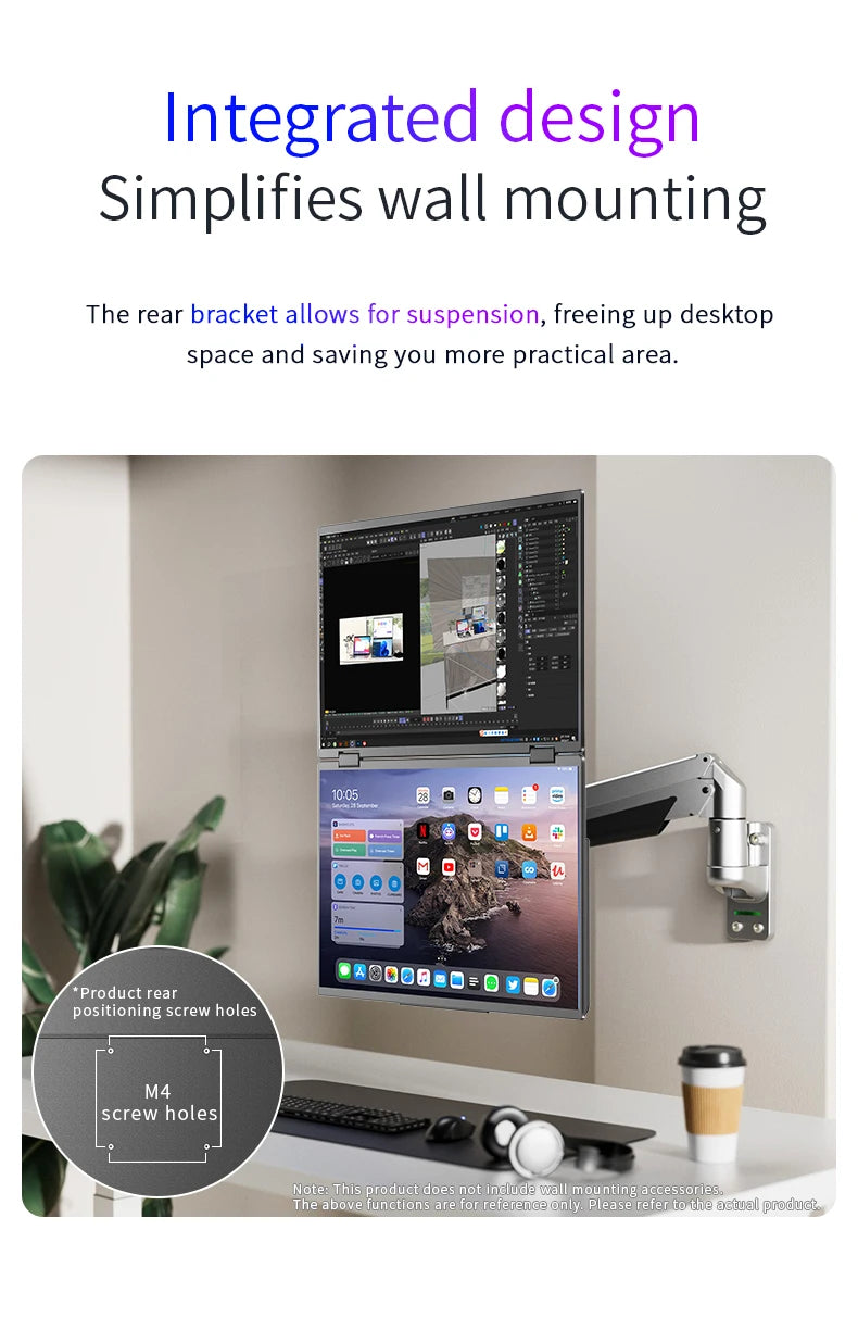 Sibolan 16 inch 2.5K Dual Screen Portable Monitor Laptop Foldable Extender 2560x1600P 60Hz USB-C HDMI Port For Gaming & Mac, Win - Limetastore
