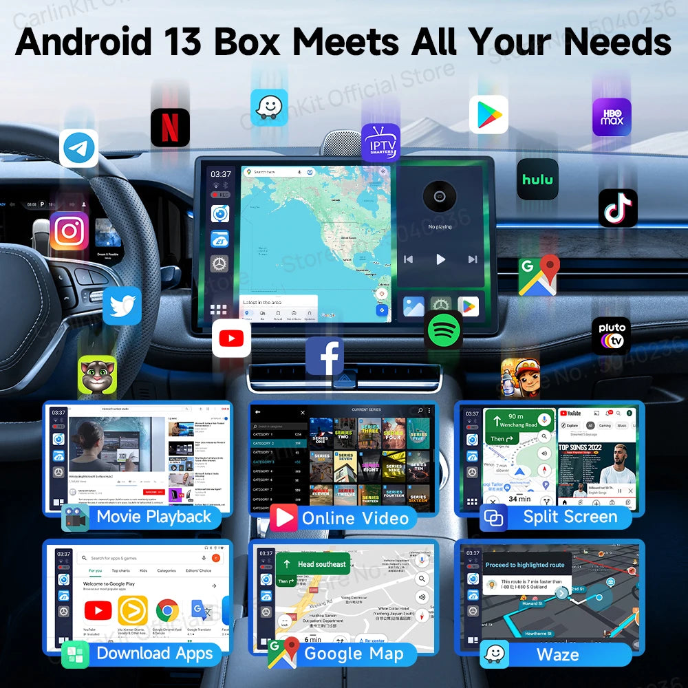 CarlinKit Android 13 8-jedrni 8+128 GB brezžični CarPlay AI Box