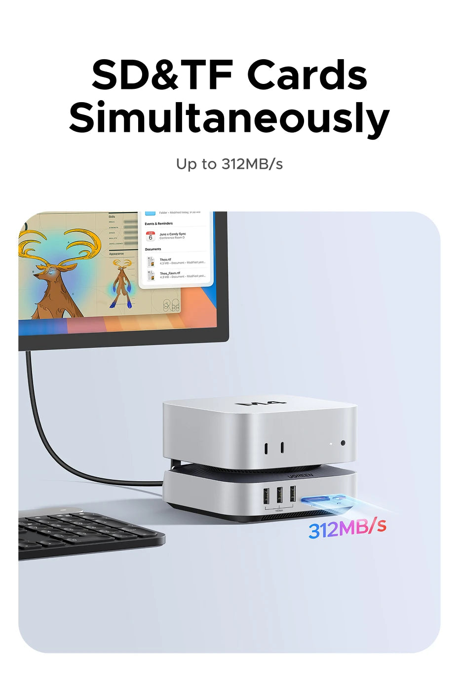 UGREEN 40Gbps Mac Mini M4 priklopna postaja z dvojnim USB-C, M.2 NVMe SSD ohišjem