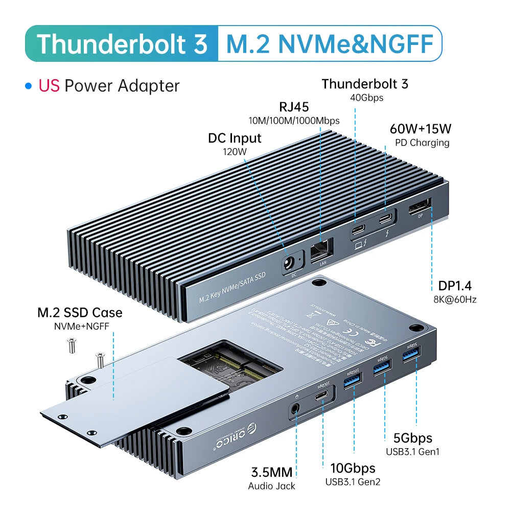 ORICO Thunderbolt 3 M.2 NVMe/NGFF ohišje za SSD priklopno postajo s 40Gbps USB‑C povezavo