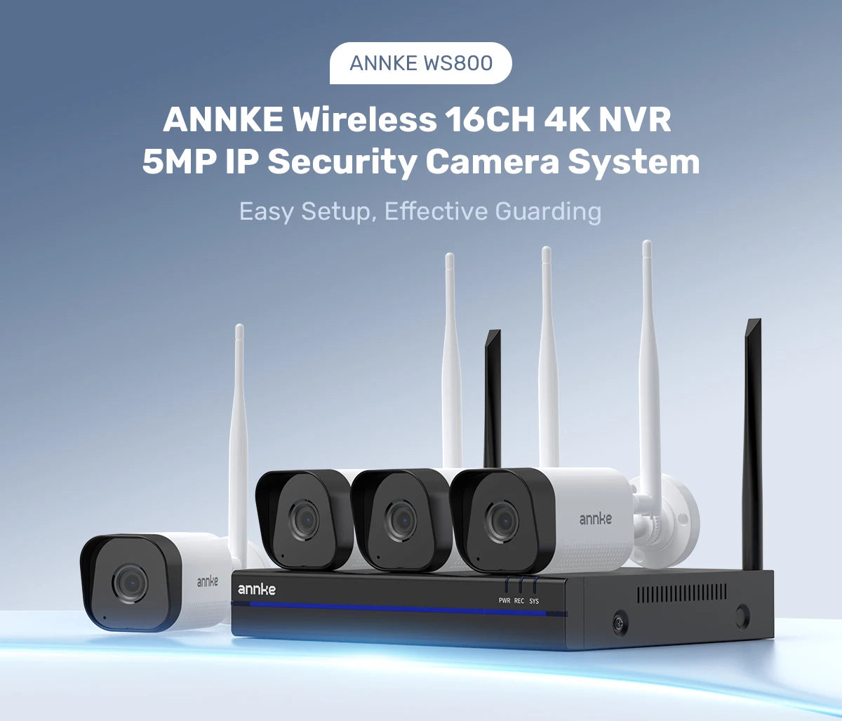 ANNKE WAS500 5MP brezžični CCTV sistem | 16-kanalni 4K NVR, WiFi kamere, dvosmerni zvok