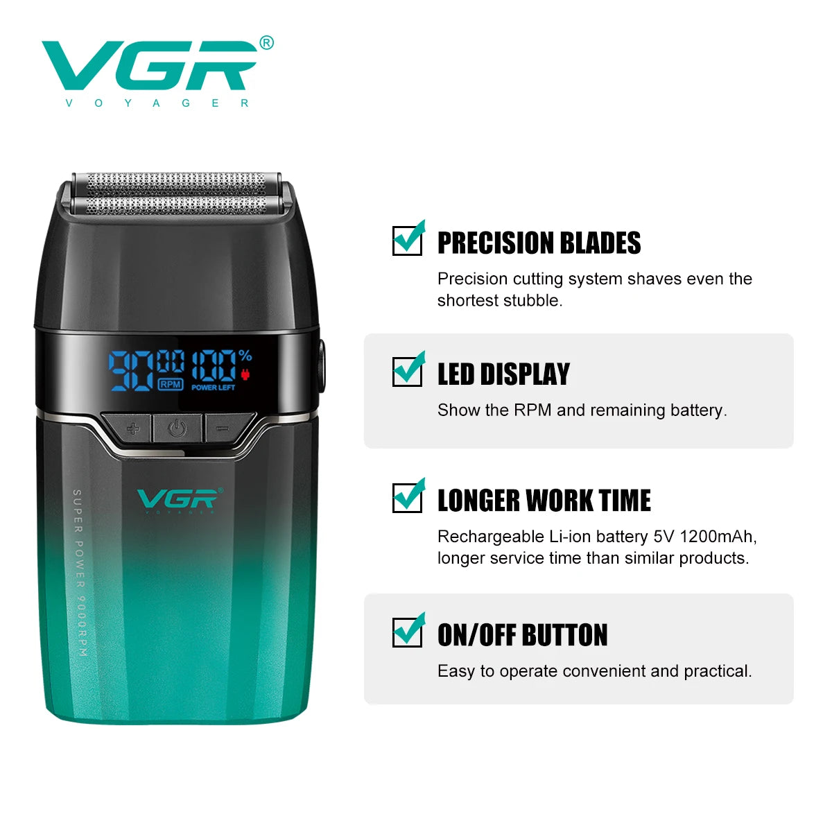 VGR V-308 profesionalni brivnik s folijo 9000 vrt./min 150-minutna trojna hitrost