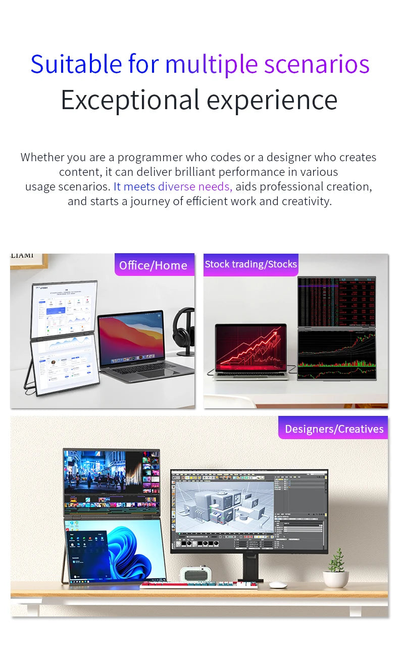 Sibolan 16 inch 2.5K Dual Screen Portable Monitor Laptop Foldable Extender 2560x1600P 60Hz USB-C HDMI Port For Gaming & Mac, Win - Limetastore