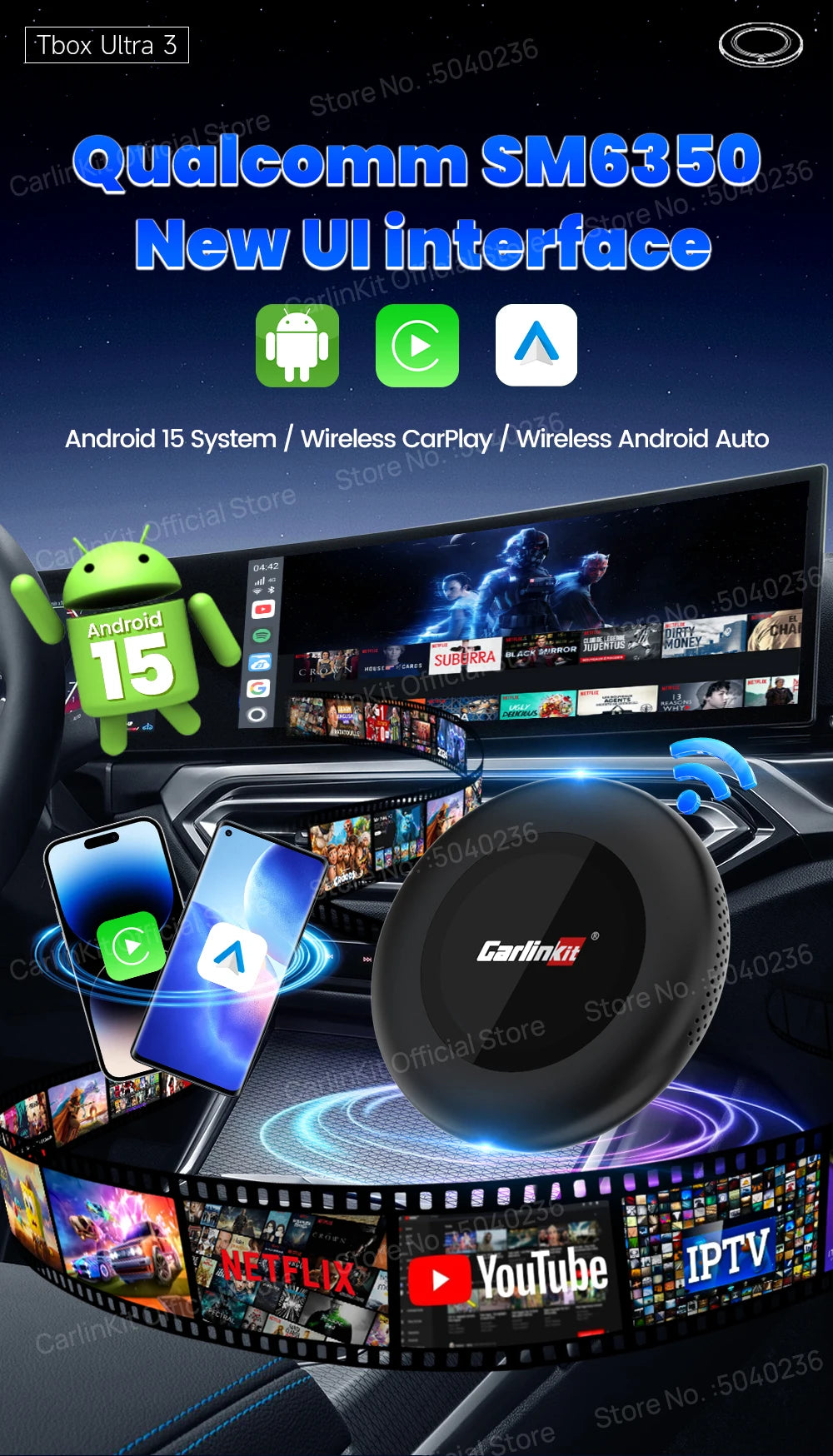 CarlinKit Tbox‑Ultra3 Android 15 5G LTE WiFi6 AI Box