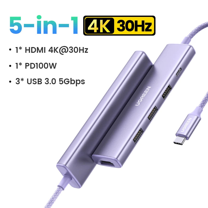 GREEN zvezdišče USB‑C 7‑v‑1 s HDMI 4K, SD/TF, USB‑A 5Gbps, PD100W – Type‑C 3.1